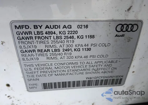 2016 Audi Q3 2.0T Premium Plus z USA, uszkodzony, nr VIN WA1GFCFSXGR018304